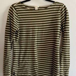 J. Crew Boatneck Green and Cream Long Sleeve